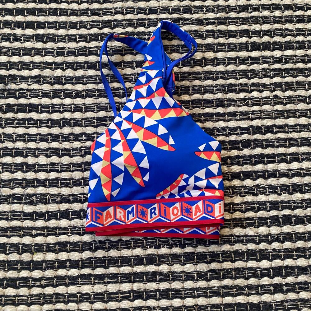 🌿Adidas X Farm Rio Womens Blue Geometric Printed Adjustable Padded Bra M